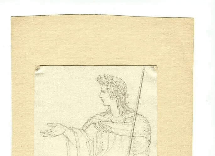 Vintage Pencil Drawing 19th century Mythological Greek Figure image 2