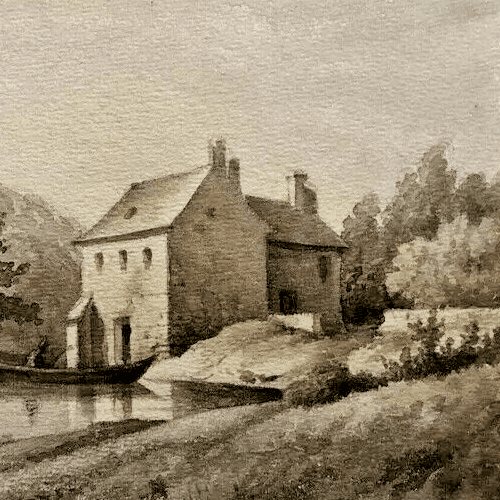 Antique Ink Drawing House Landscape, Boat  and Figures 1862 image 4