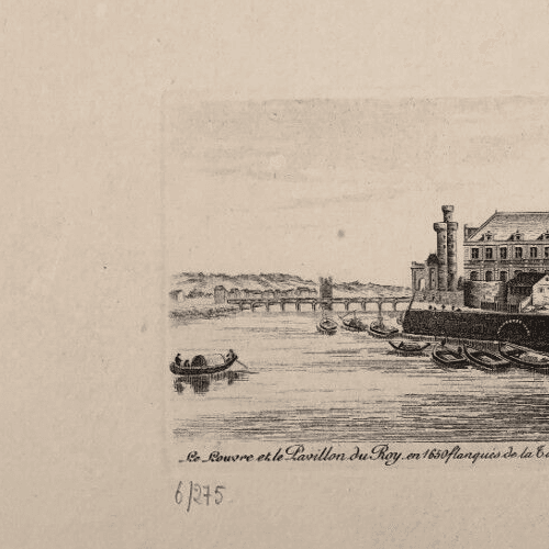 Antique Etching Original Landscape, Louvre, Pavillon le Roy, Tour Neuve image 2