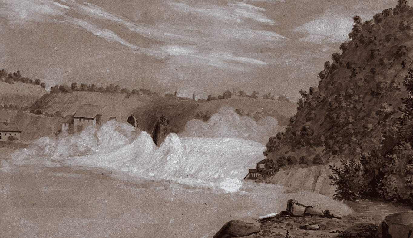 Antique Ink Original Drawing Switzerland Landscape, Waterfall image 1
