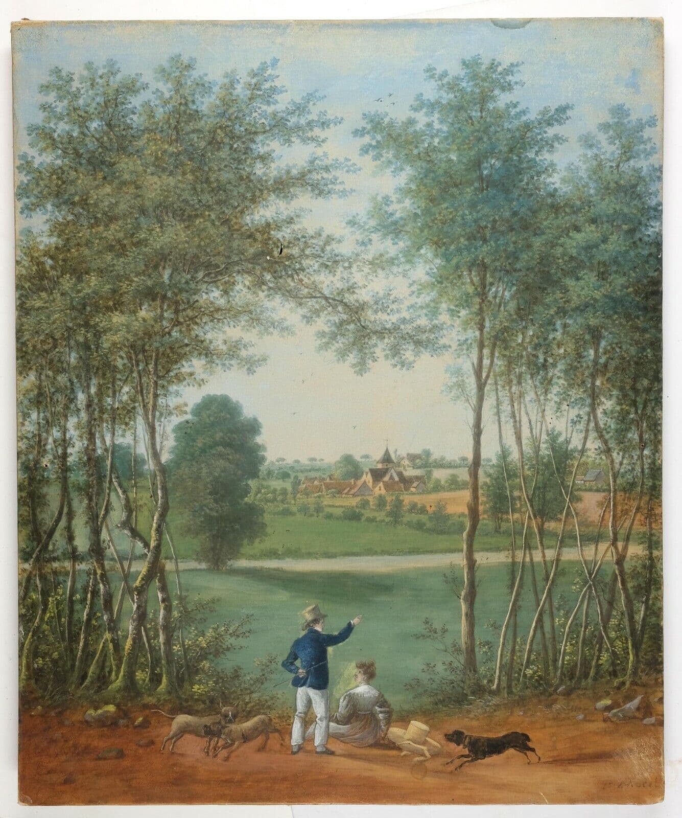 Camille Pierre MORET (1803-1871) Couple with Dogs Painting image 1