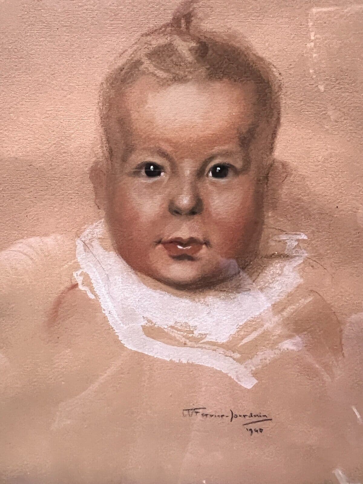 Antique Old Painting signed FERRIER-JOURDAIN (XX) Baby Portrait