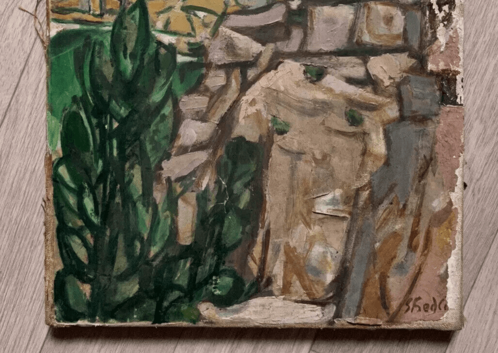 Antique Original Painting Cityview Landscape, Mountain image 6