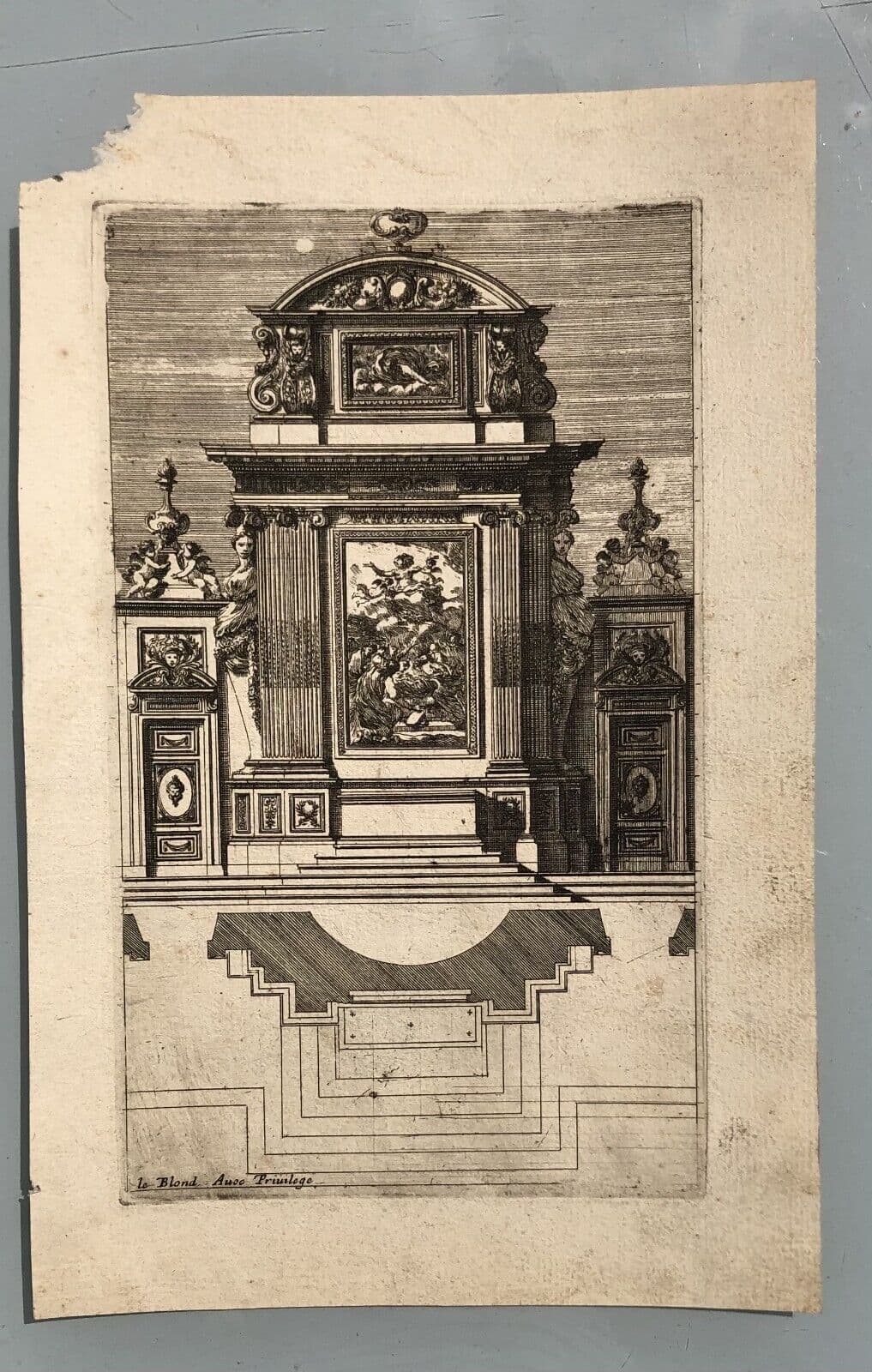 Vintage Etching Original Architecture Jean Baptiste LE BLOND (1679-1719) image 4