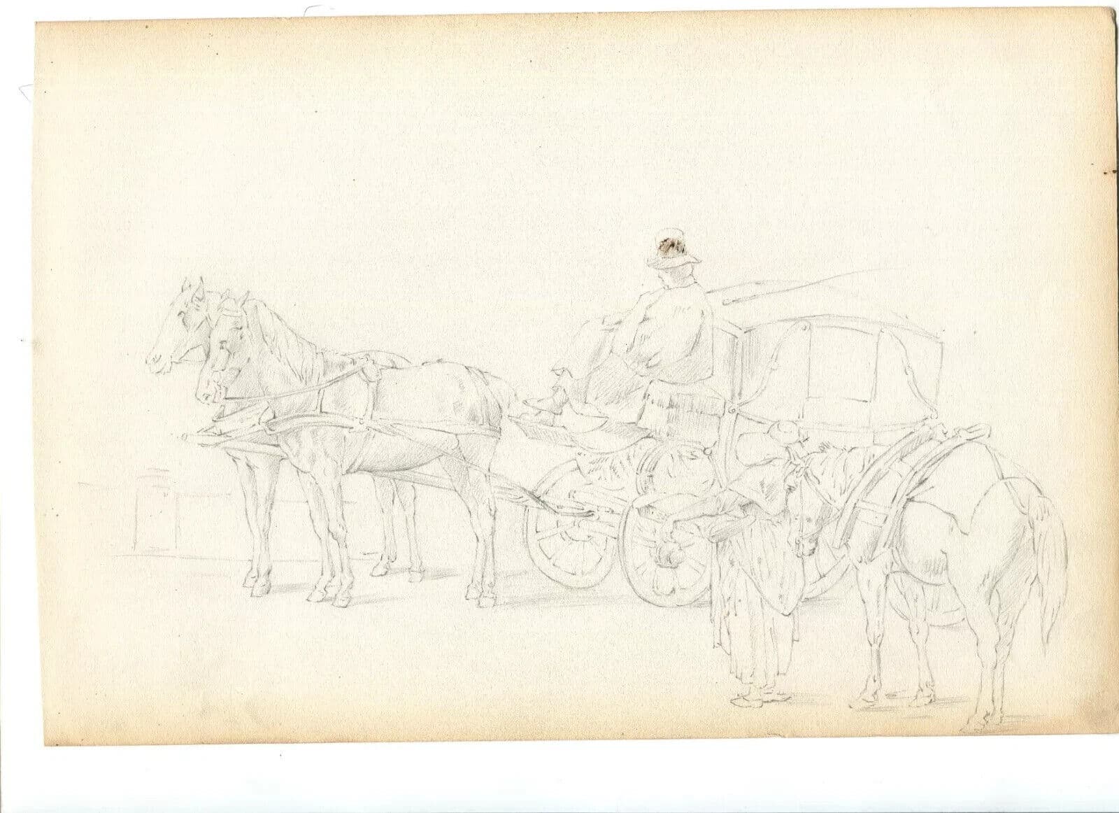 Vintage Pencil Original Drawing Carriages, Characters and Horses image 6