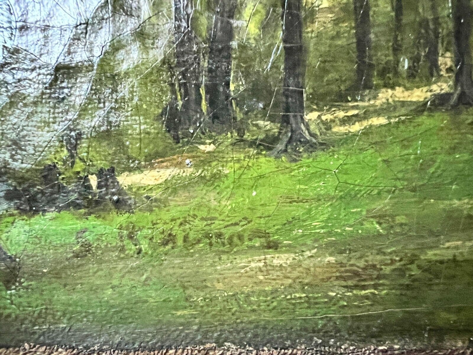Antique Original Painting Cityscape Woman Village, Trees signed 19th century image 5