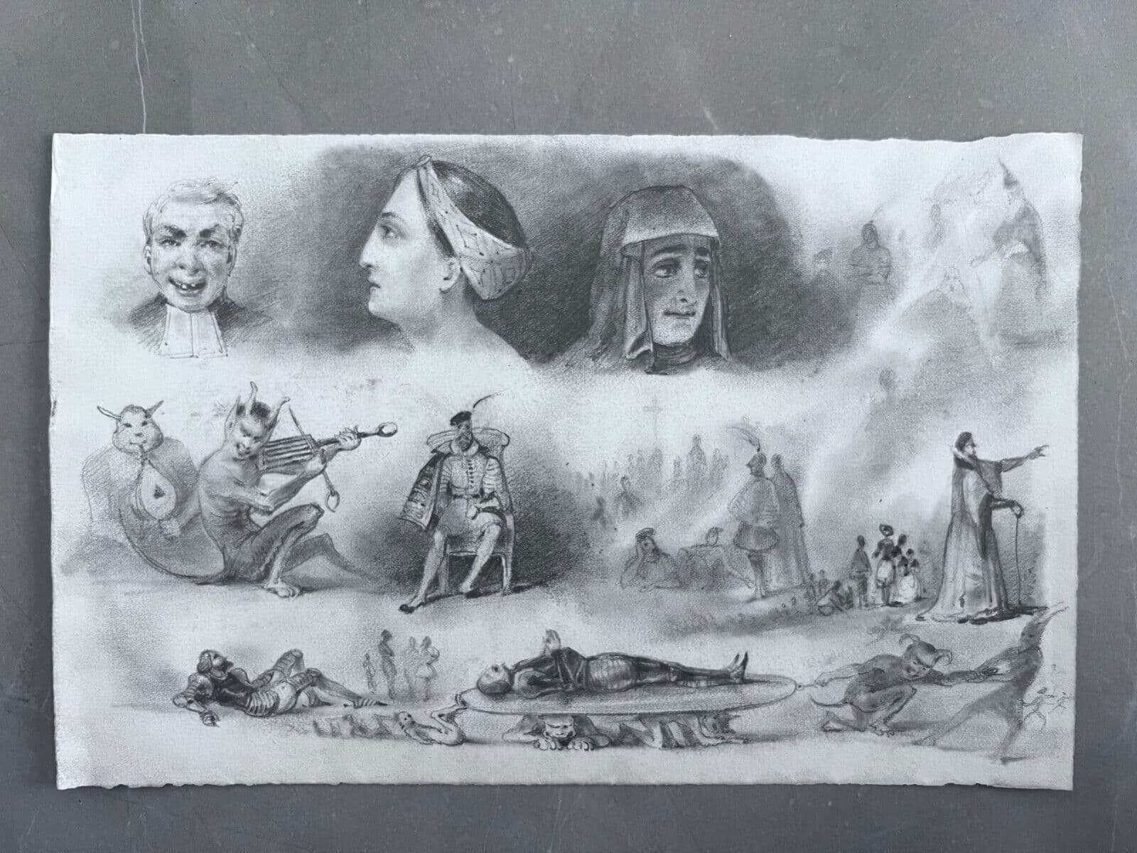 Antique Original Drawing 19th century Augustin ROGER People, Portrait, Demons image 6