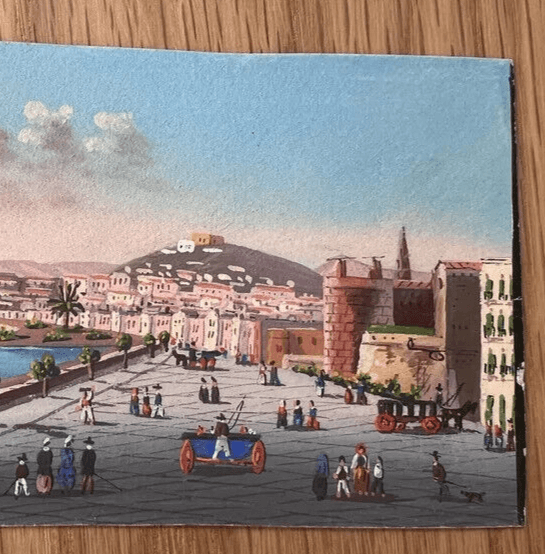 Antique Original Drawing Italian, Napoli Landscape Cityview image 5
