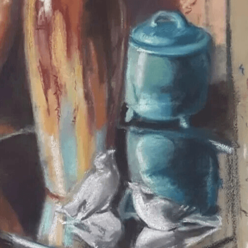 Antique Drawing Pastel Still Life Vase and Sculpture c. 1910 image 4