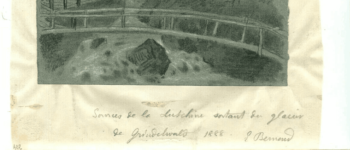 Antique Chacoral Drawing Landscape with Waterfall Sources from Grindlwald 1888 image 5
