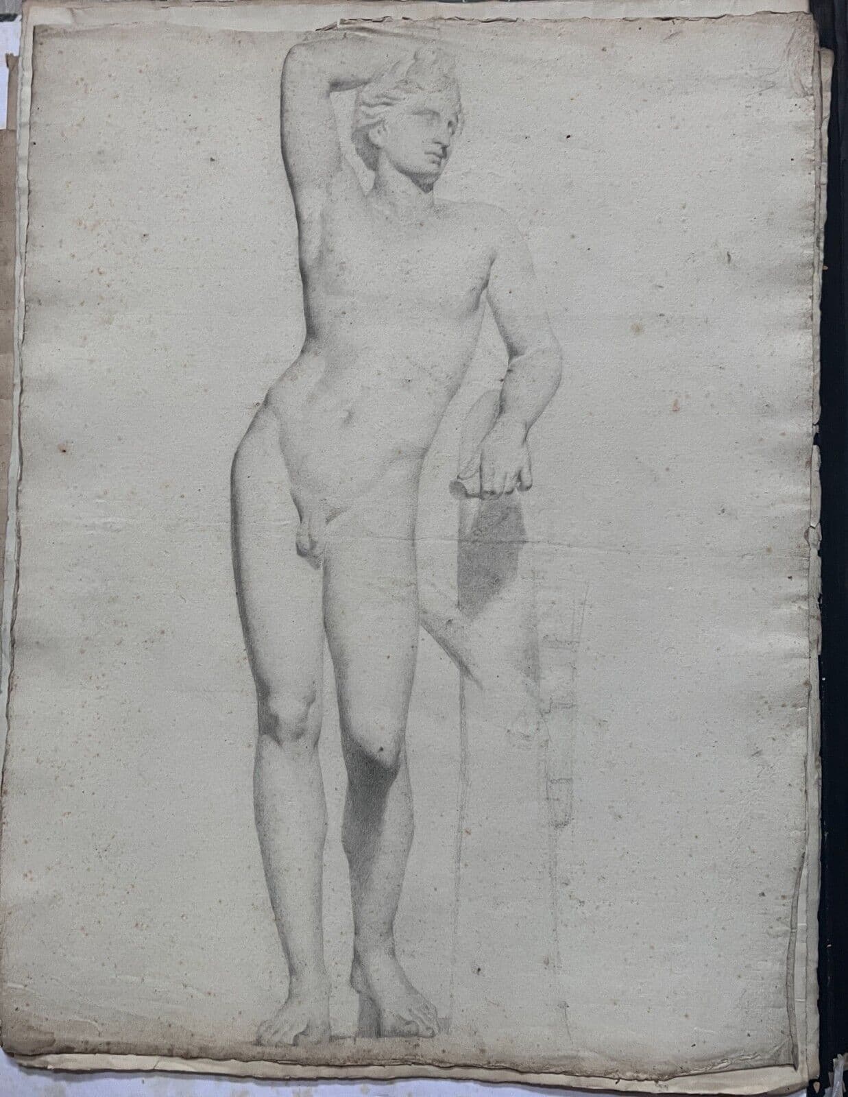 Antique Drawing Original Charcoal Portrait Nude Man Sculpture 19th century image 5