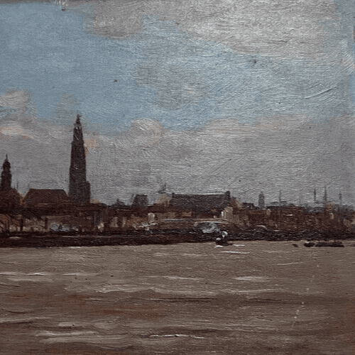 Antique Painting Original signed Anvers Port Seascape, Paul SCHMITT (1824-1885) image 4