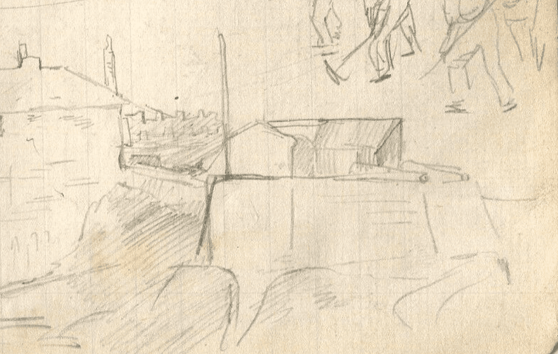 Vintage Pencil Drawing People, Buildings, Workers in the City Original image 6