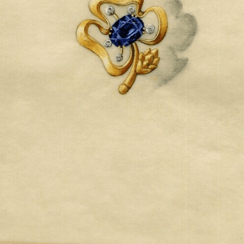 Vintage Drawing Art Deco Original Jewelry Saphir Gold Brooch Artwork image 2