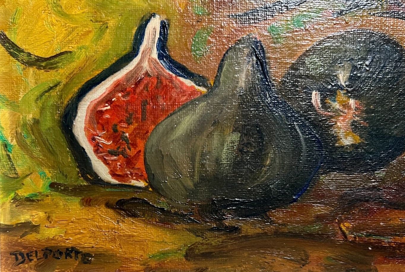 Antique Painting Original Odette DELPORTE Fruit, Fig, Still Life signed Framed image 4