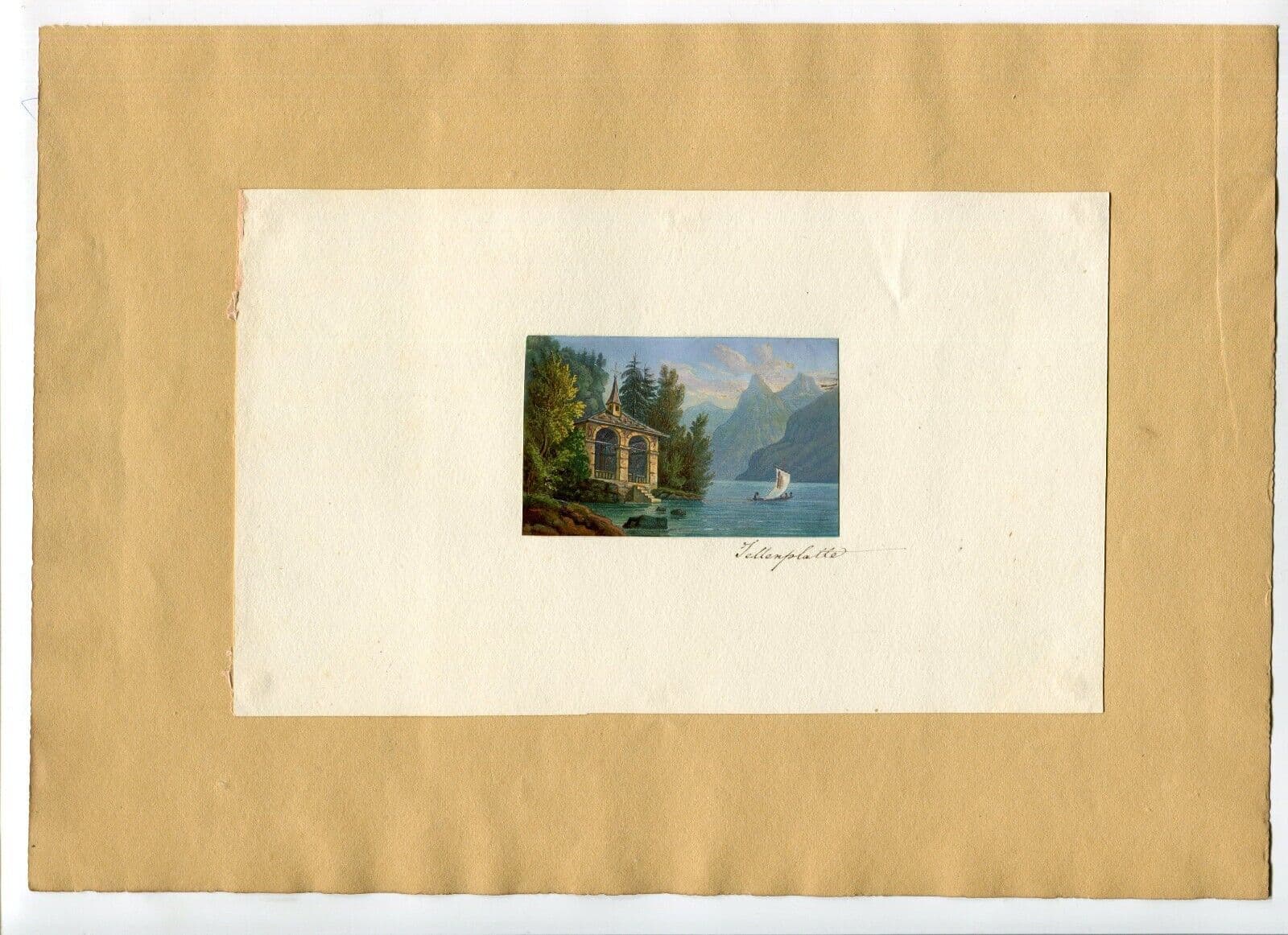 Antique Pencil Drawing Original 19th century Mountain Landscape with Boat image 5
