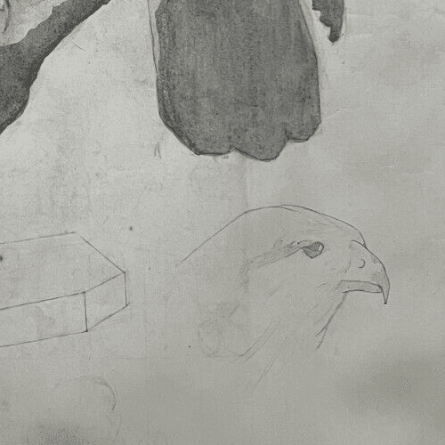 Antique Original Drawing Sculpture, Animal, Bird, Crow image 5