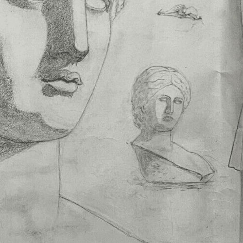 Antique Original Drawing Woman, Portrait, Sculpture, Greek image 3