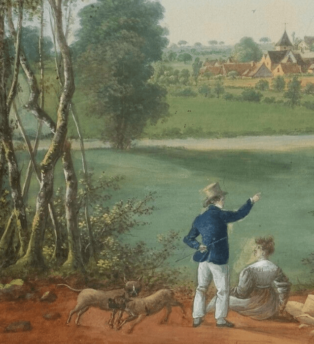 Antique Old Painting attrib Camille Pierre MORET (1803-1871) Couple with Dogs image 5