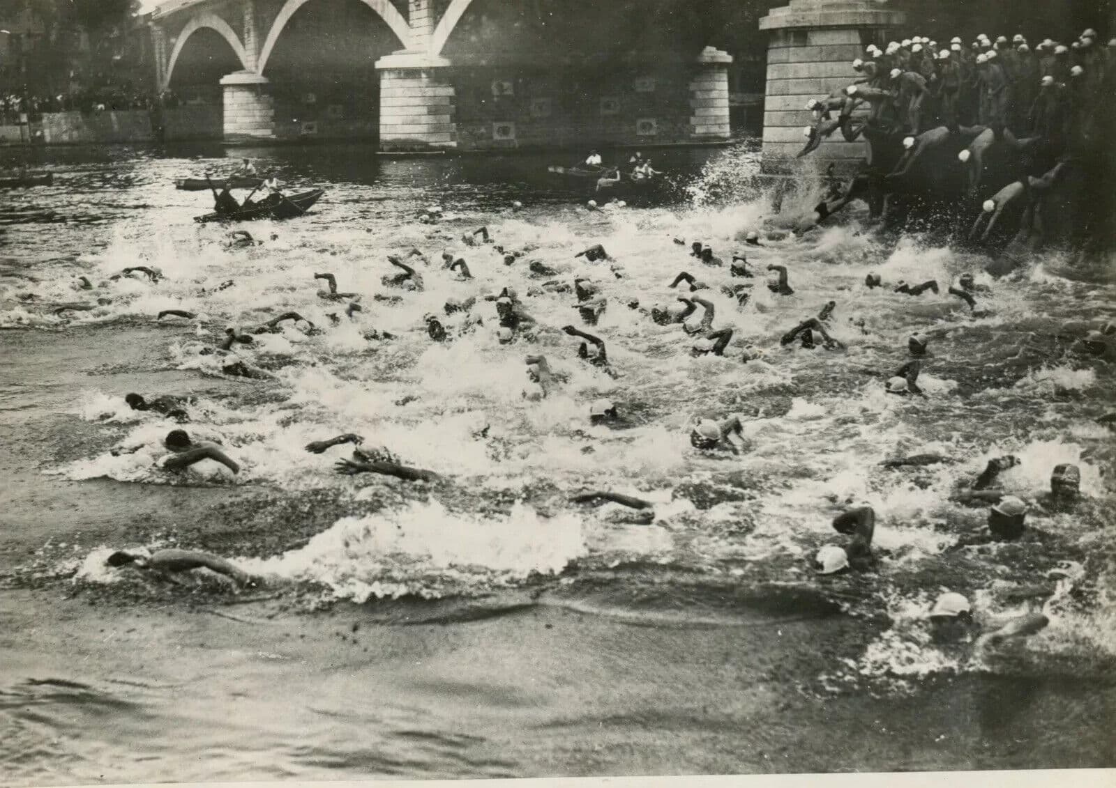 Vintage Photograph Swimming across Paris, 360 swimmers c. 1950
