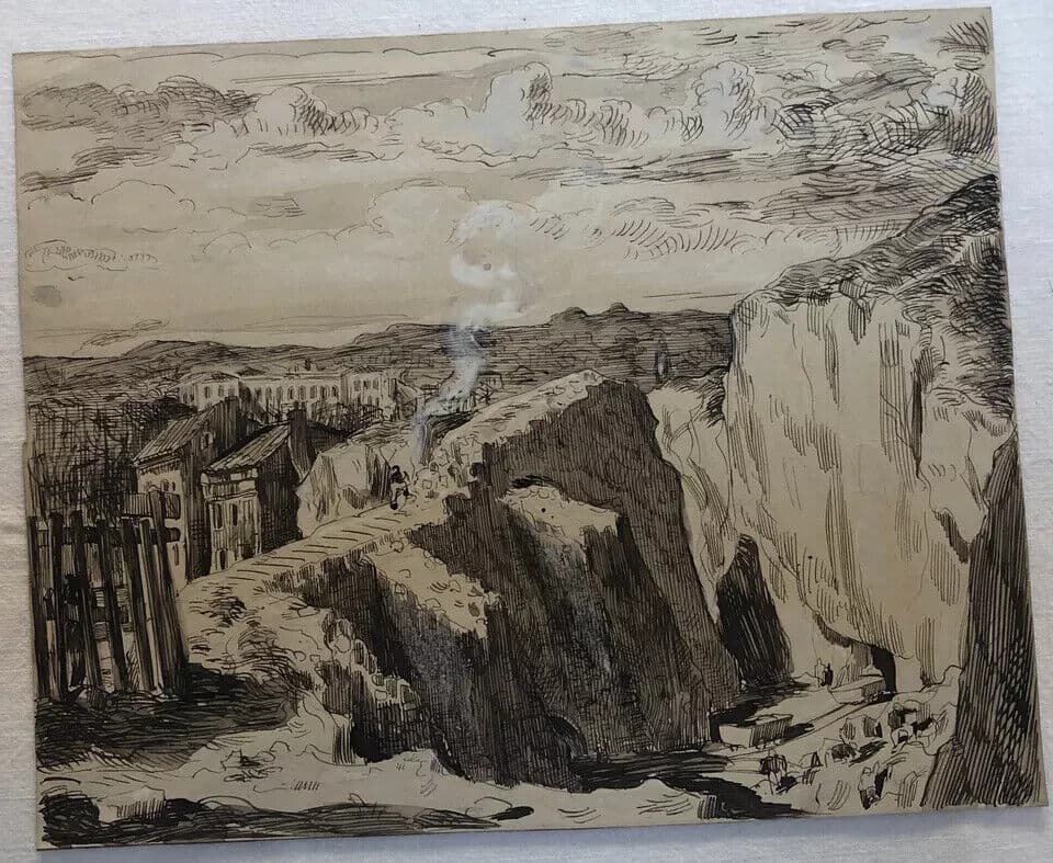 Vintage Original Drawing Cityview Mountain, Fire, Landscape, Fire image 6