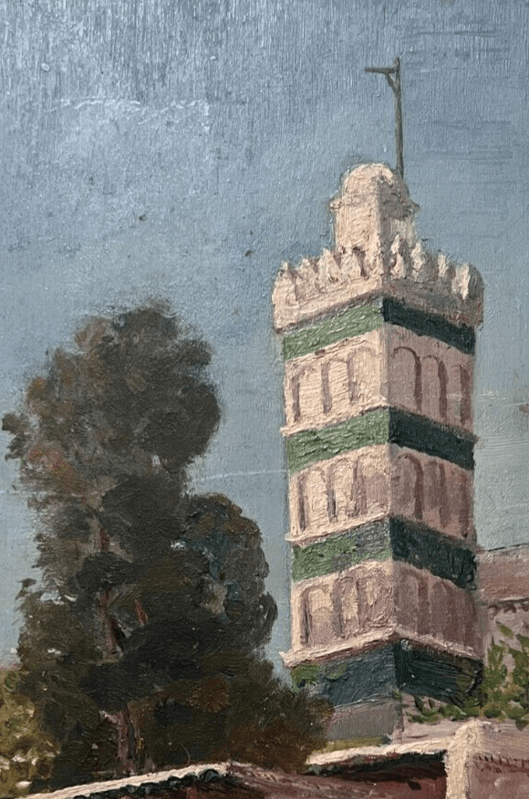 Antique Oil Painting Original Landscape, Mosque Sid Abdel Rahman, Alger image 3