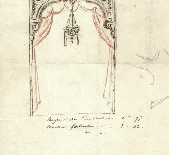 Antique Ink Original Drawing 19th century Theater Decor, Light, Architecture image 3
