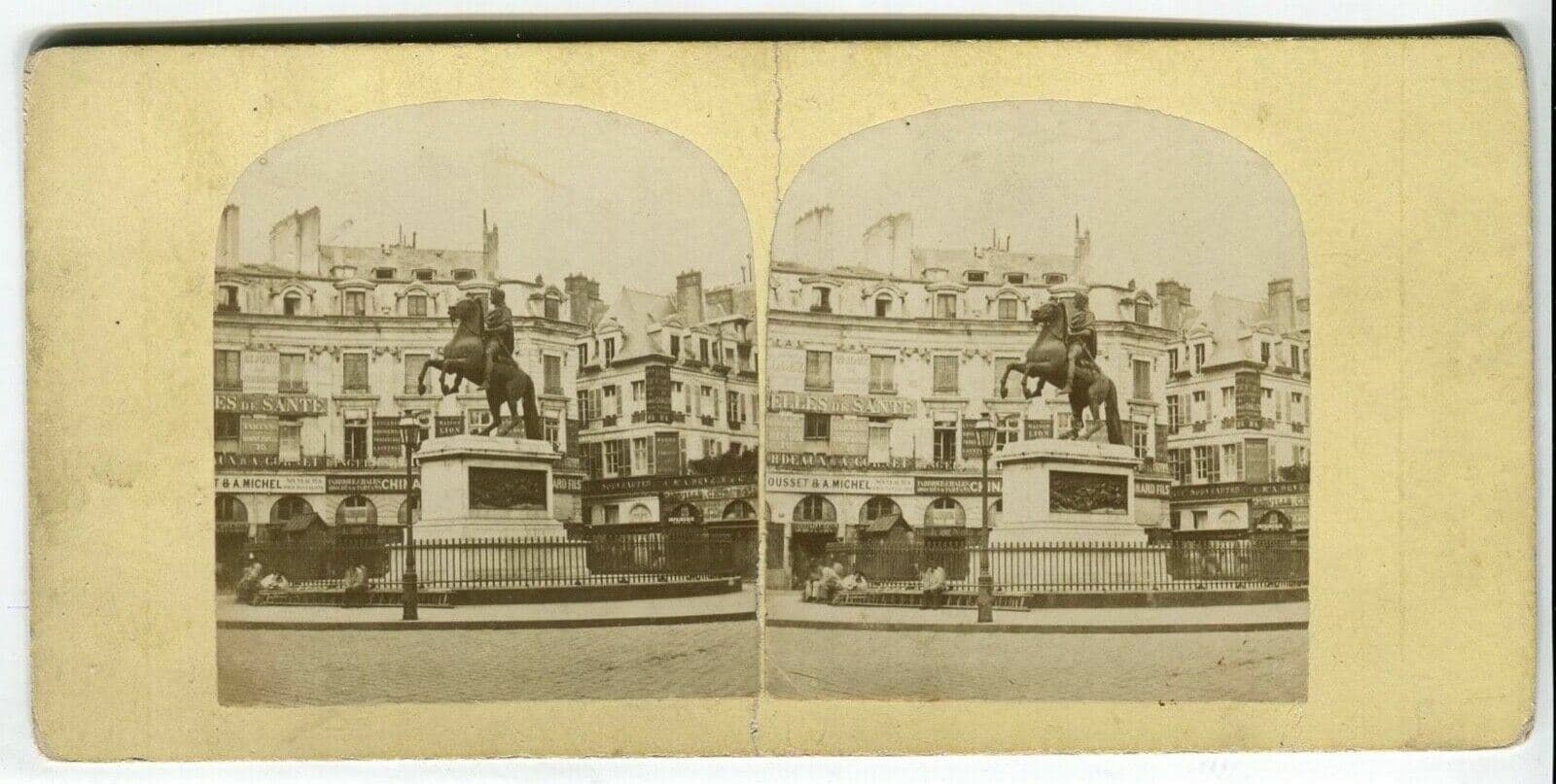 Vintage Stereoview Photograph Place Victoires - Lecocq-Frêné - Albumen 1860 image 1