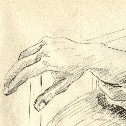 Vintage Ink Original Drawing Man Portrait, Sleeping, Arms image 2