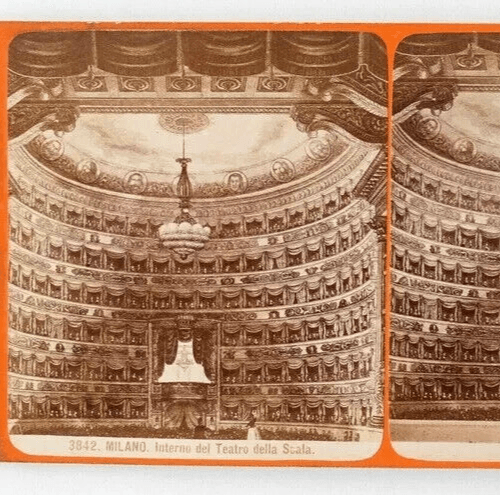 Vintage Stereoview G.BROGI Milano interno del teatro della scala, Italy c. 1880 image 3