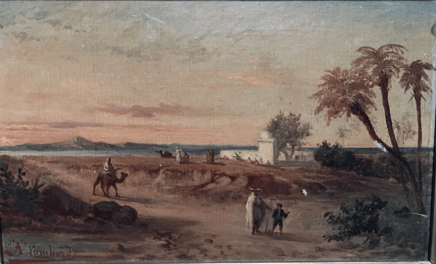 Antique Painting Louis Auguste LOMBARD (XIX) Orientalist Landscape image 1