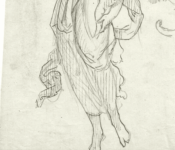 Antique Ink Original Drawing 19th century Woman Sculpture Goddess Ceres image 4