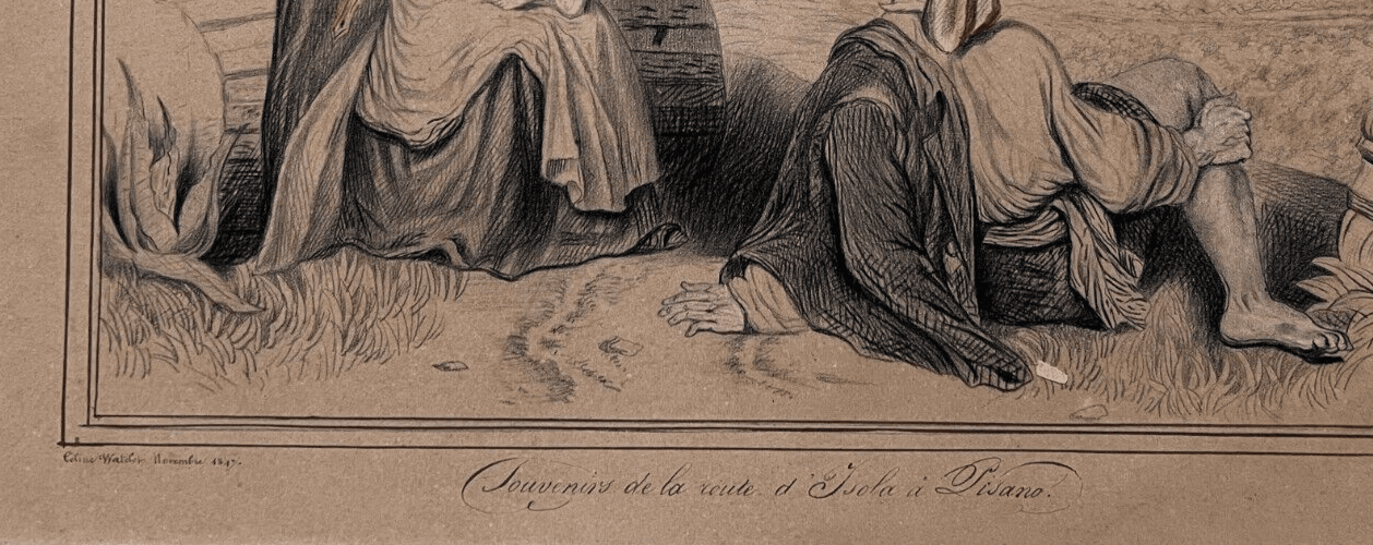 Vintage Original Antique Drawing 19th century People, Kids image 2