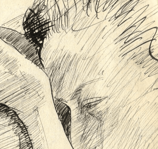 Vintage Ink Original Drawing Man Portrait, Sleeping, Arms image 5