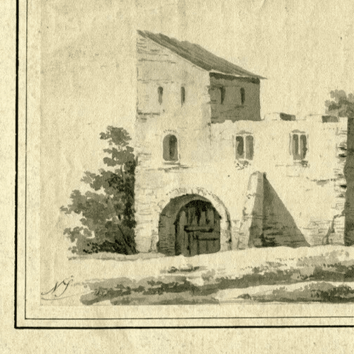 Antique Ink Original Drawing 19th century Ruined Building, Architecture image 4