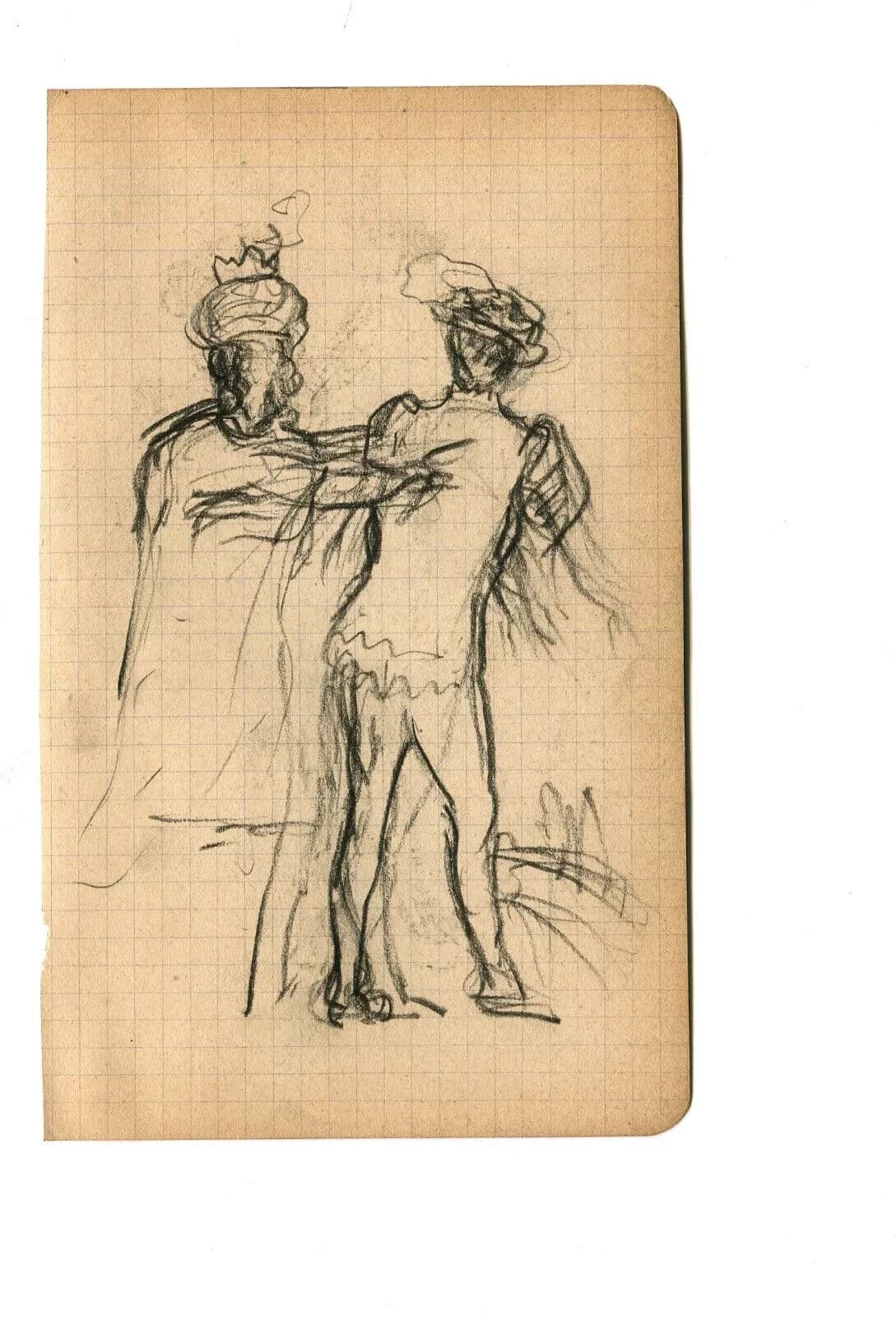 Antique Pencil Original Drawing signed Sketch Couple, Man, Women image 4