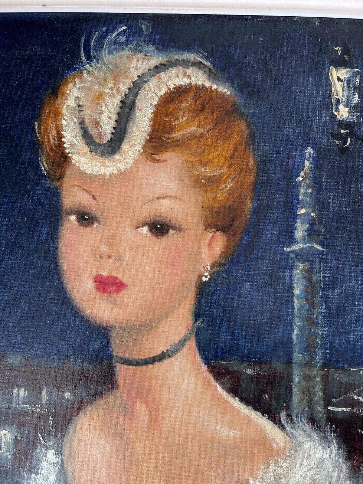 Antique Original Painting Portrait, Woman in Paris, Concorde signed image 3