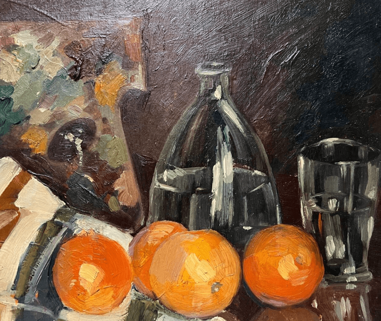 Vintage Painting Original signed Orange, Water Still Life