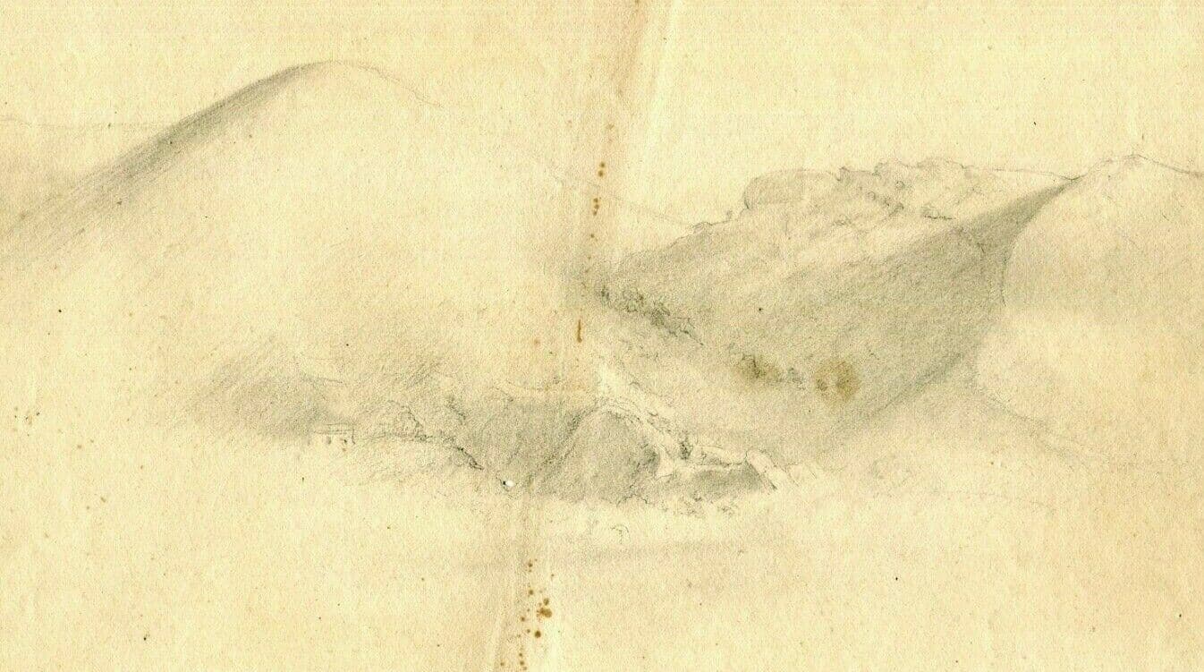 Antique Original Pencil Drawing 19th century Mountain Sketches Artwork image 1