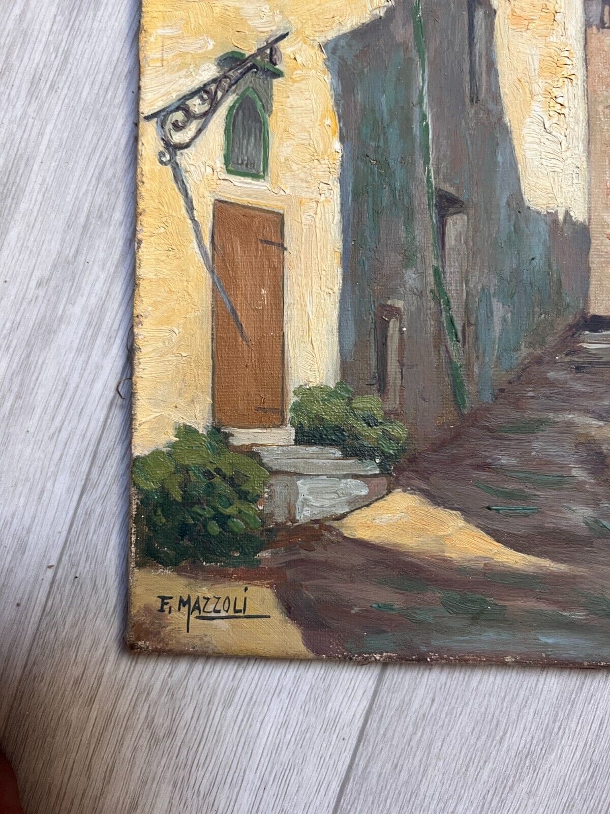 Antique Painting Original Cityview, Houses signed image 6