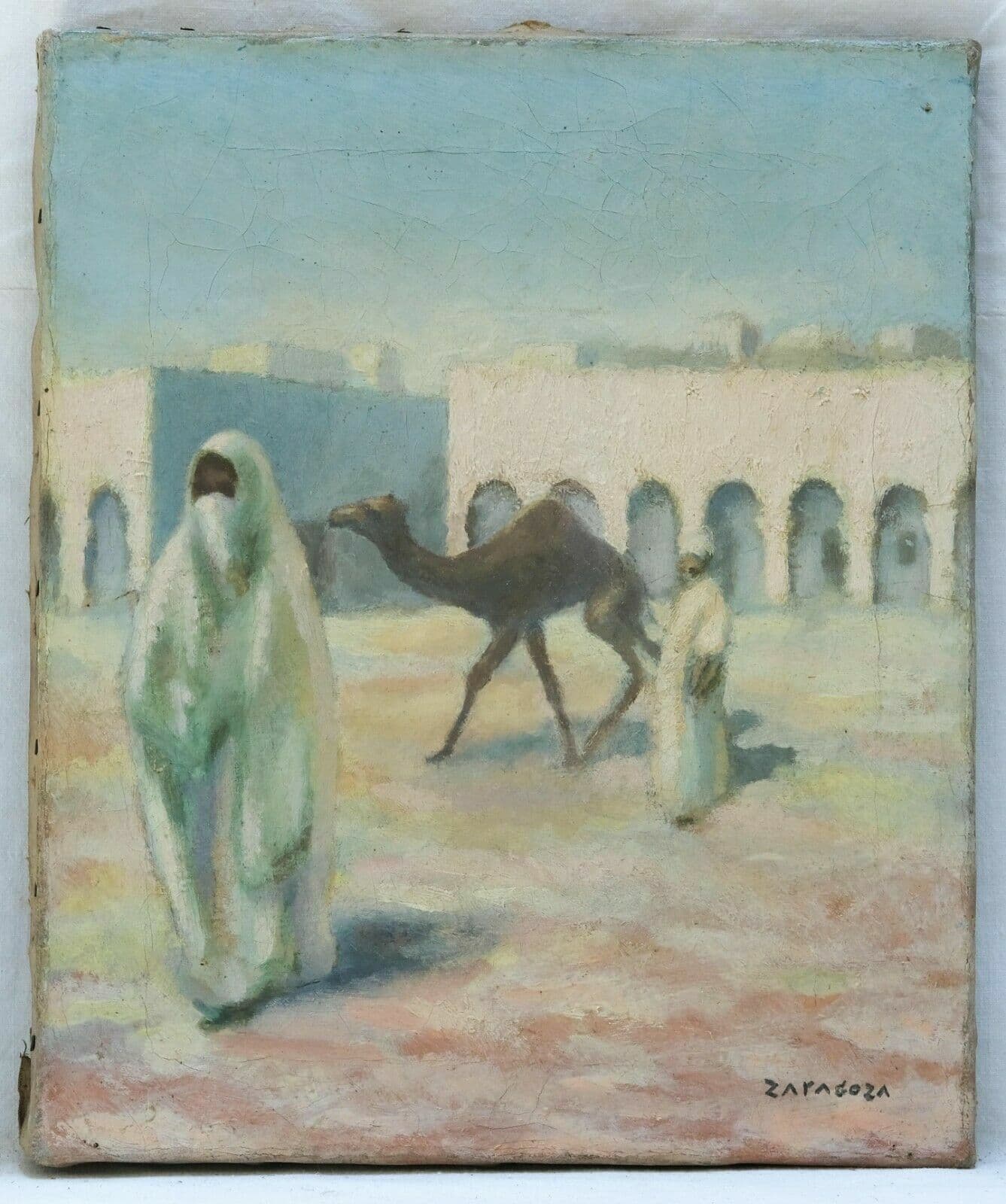 Painting Zaragoza, African Landscape with Camel and Veiled Woman image 2