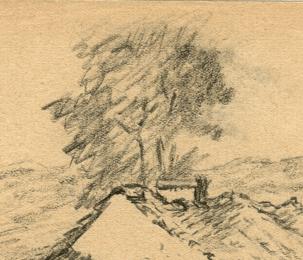 Vintage Pencil Original Drawing House and Tree, Landscape image 5