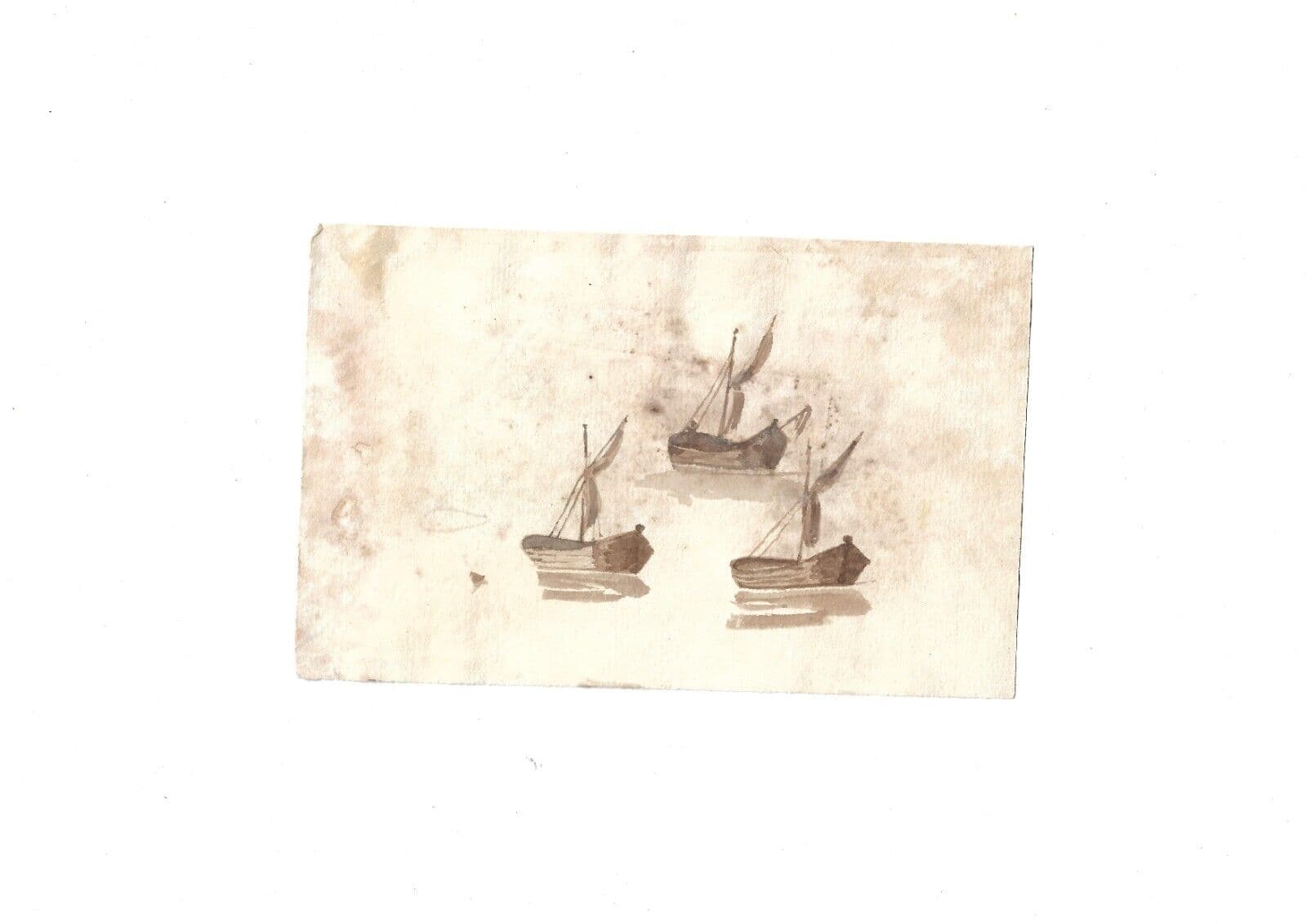Antique Ink Drawing Original 19th century Boats Sketches image 7