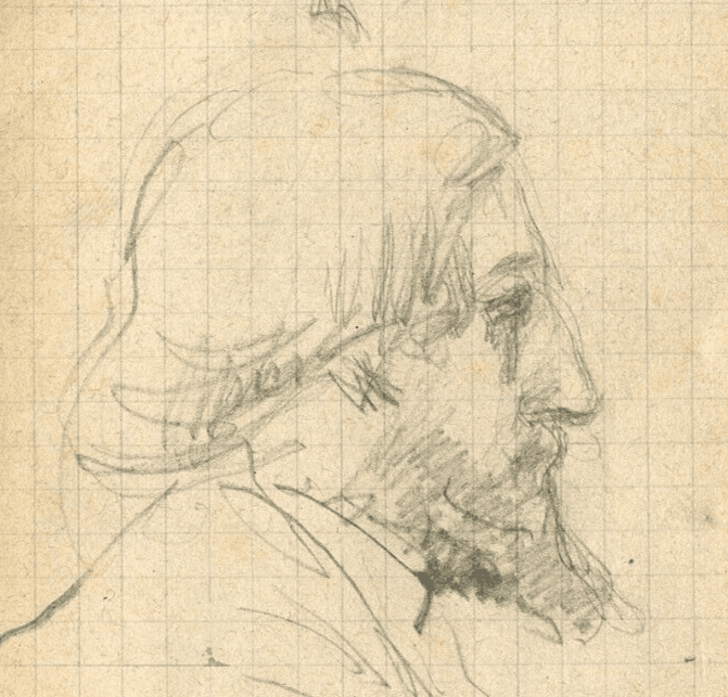 Antique Pencil Original Drawing Men Sketch with Beard signed image 2