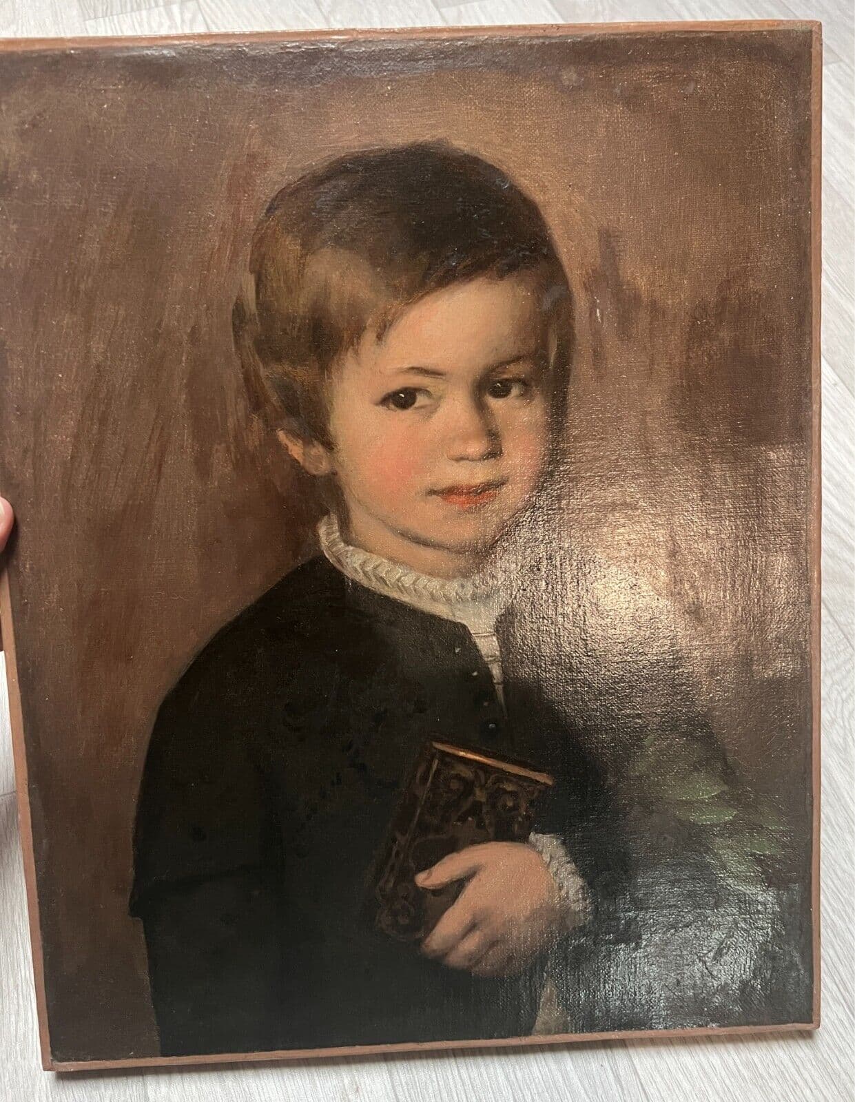Antique Original Painting 19th century, Portrait, Child, Boy, Religion image 2