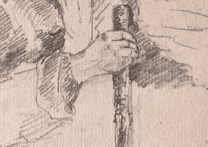Antique Original Drawing Man Portrait with Cane 19th century image 3