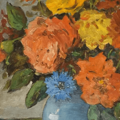 Antique Oil Painting Still Life Orange Yellow Bouquet, Flowers, Floral image 3