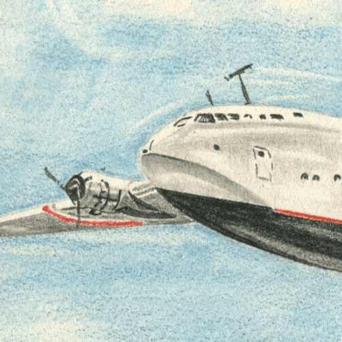 Original Antique Pencil Drawing Cartoons Plane Military Artwork image 2