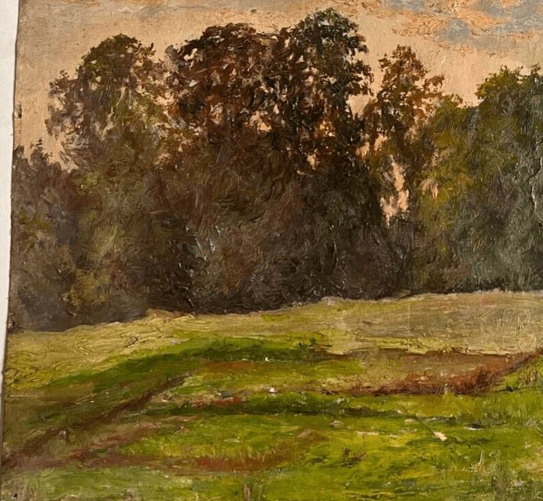Antique Original Painting Landscape, Forest, Tree, Sunset, Nature image 5