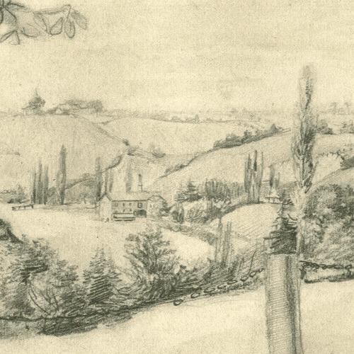 Antique Pencil Drawing Original Landscape Lignon, Geneva 1870 Artwork image 3